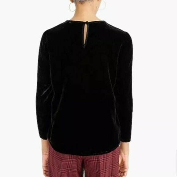 J.Crew Black Velvet Puff Sleeve Blouse - Picture 2 of 5